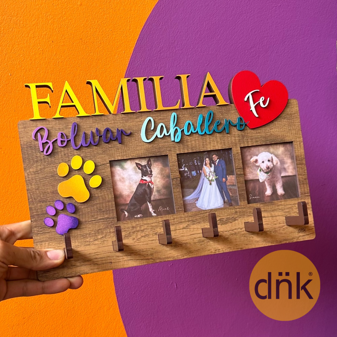 Portallaves Familia Degradé con Apellidos y 3 fotos