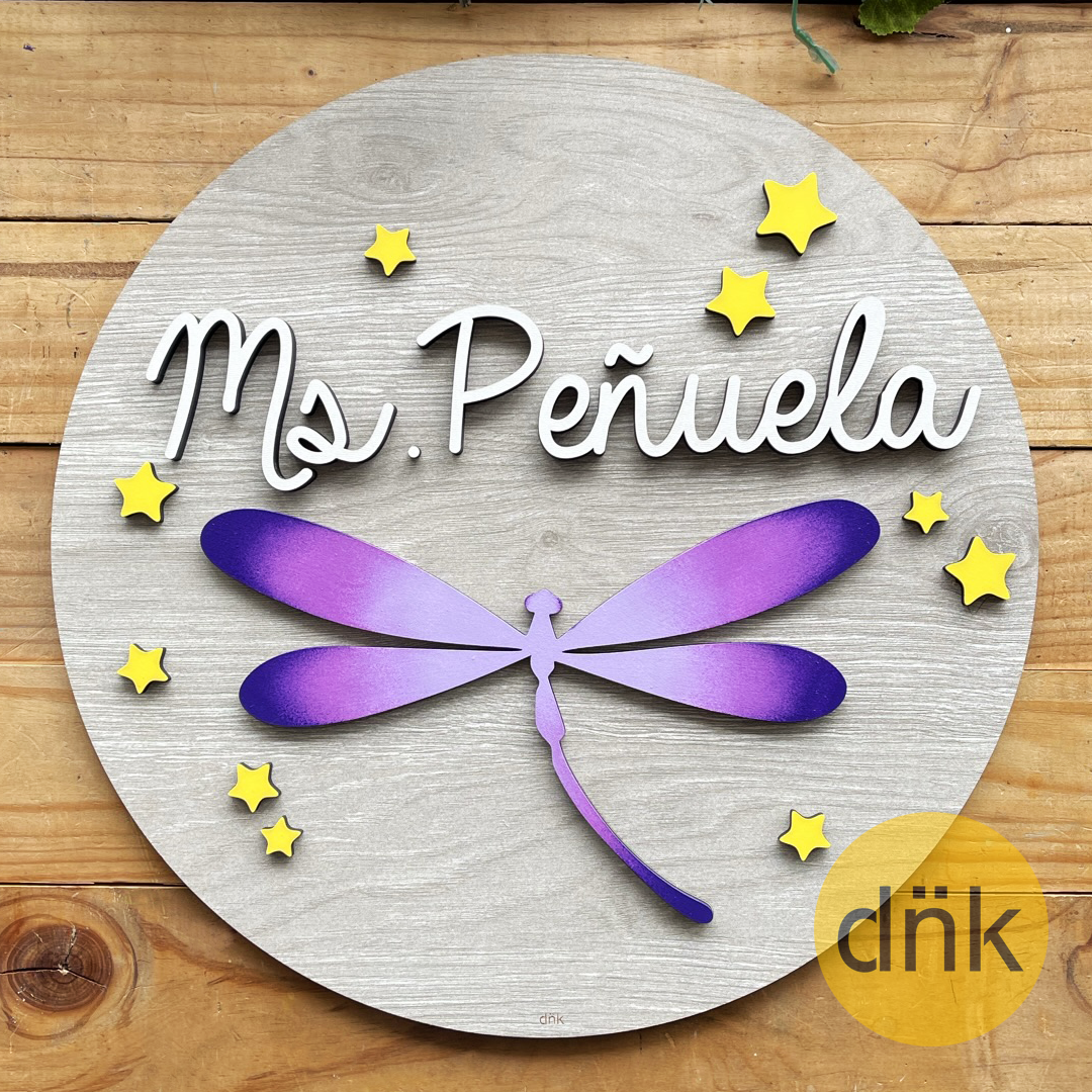 Aviso Circular con Nombre Libélula