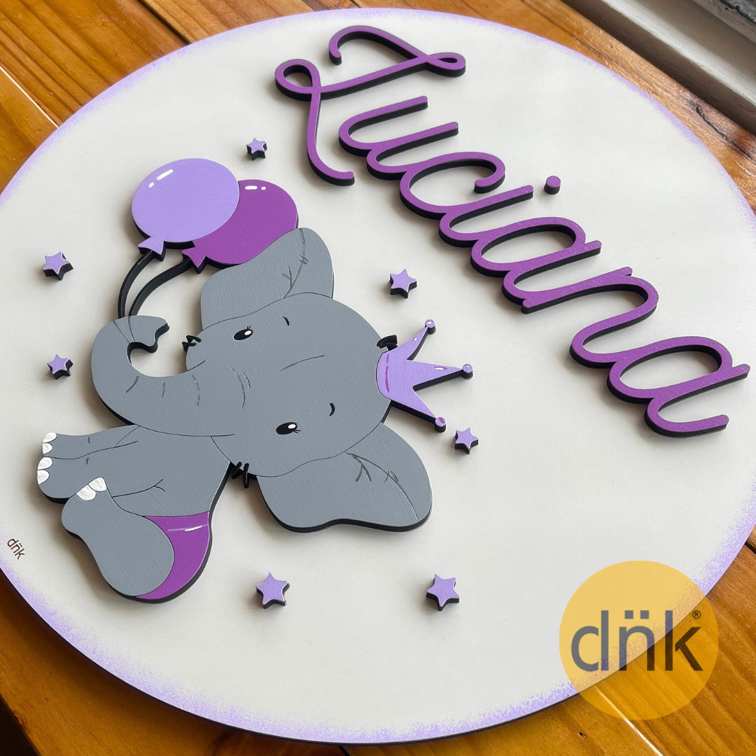 Aviso Circular con Nombre Elefante