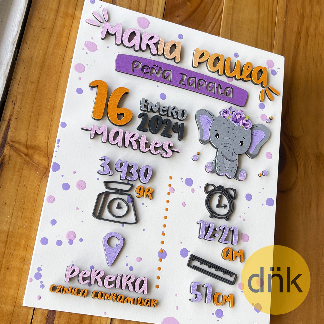 Cuadro 3D de Nacimiento Elefante