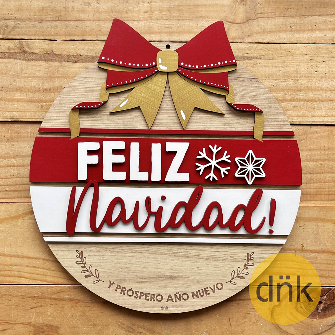 Cartel Círculo Feliz Navidad Dorado