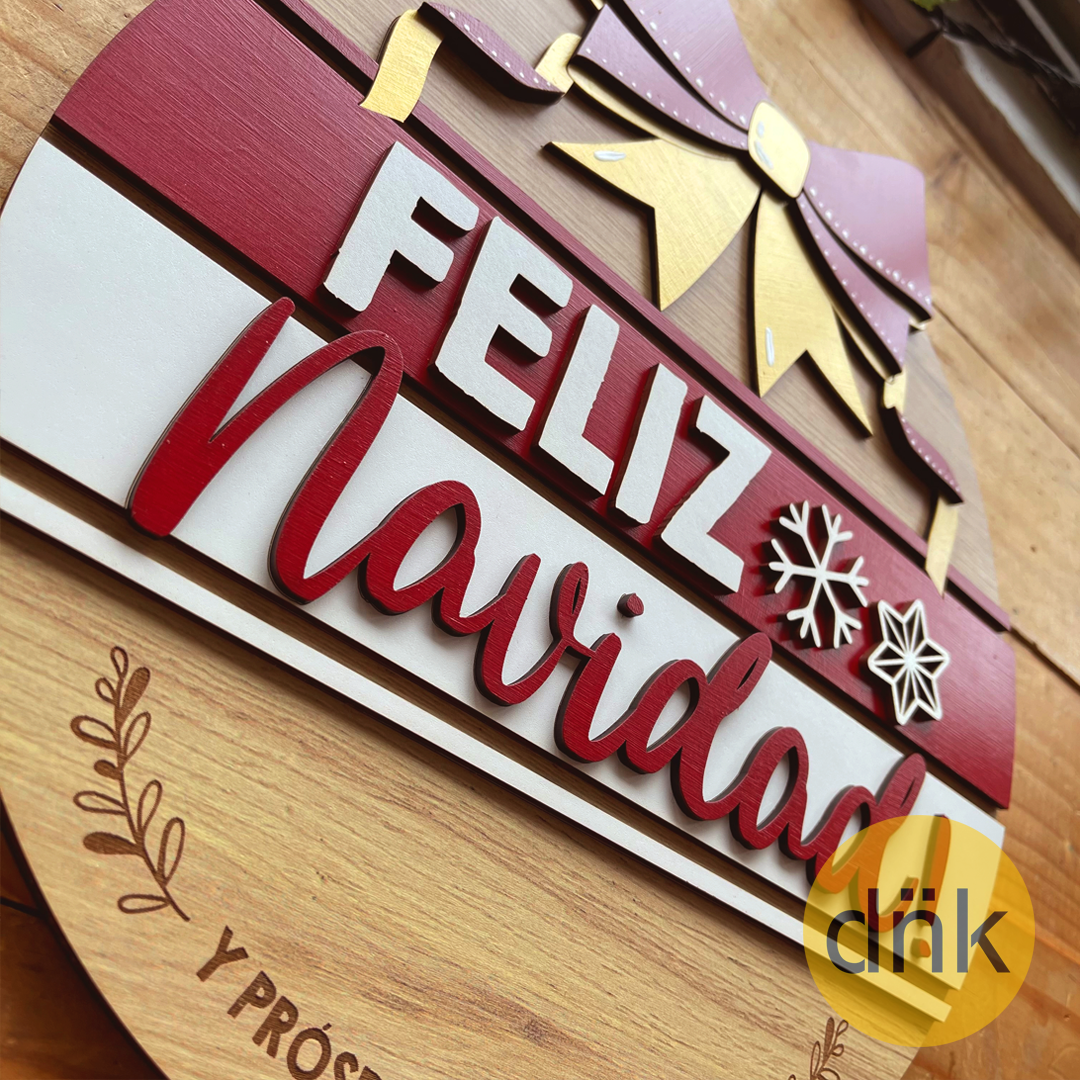 Cartel Círculo Feliz Navidad Dorado