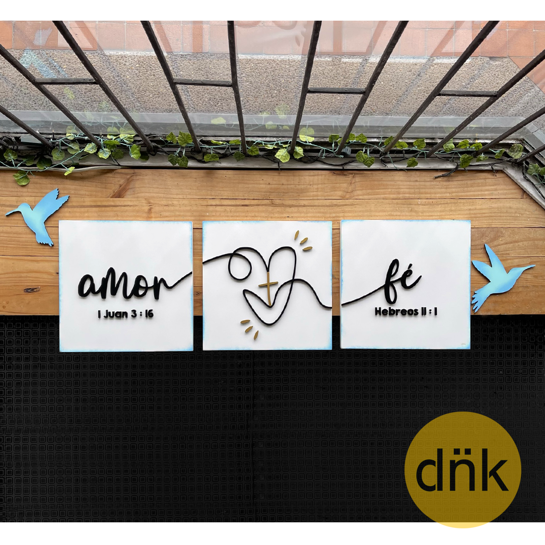 Tríptico Amor y Fé + Pájaros Degradé