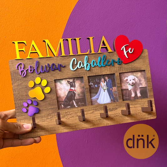 Portallaves Familia Degradé con Apellidos y 3 fotos