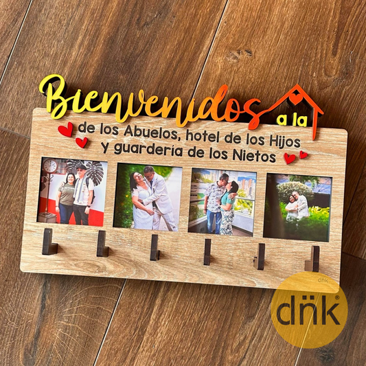 Portallaves Bienvenidos Degradé y 4 fotos