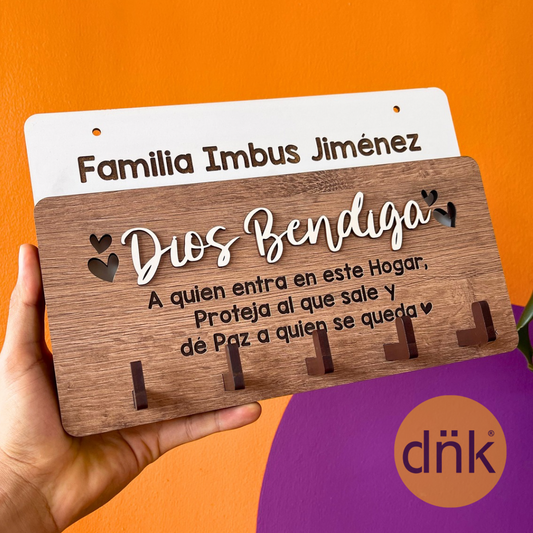 Portallaves Buzón Dios Bendiga + Tallado Familia Personalizado