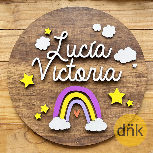 Aviso Circular con Nombre Arcoíris