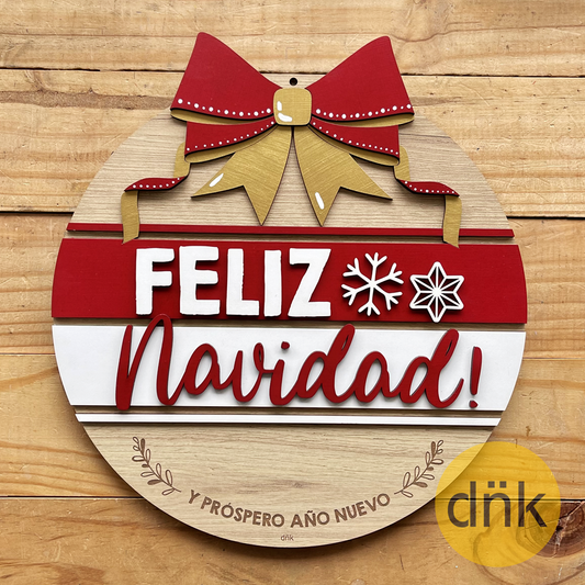 Cartel Círculo Feliz Navidad Dorado